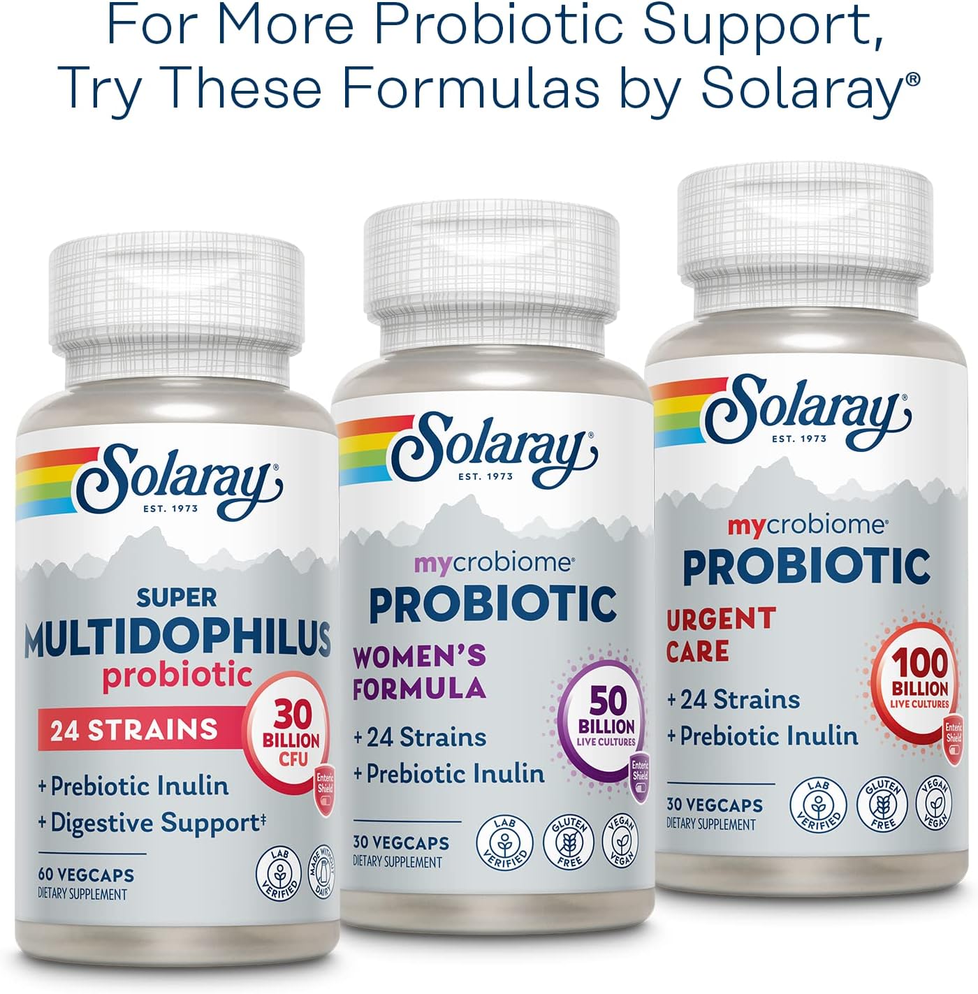 SOLARAY Multidophilus 12 Strain Probiotic - 20 Billion CFU, Digestive and Gut Health Support - 100 VegCaps, Dairy-Free