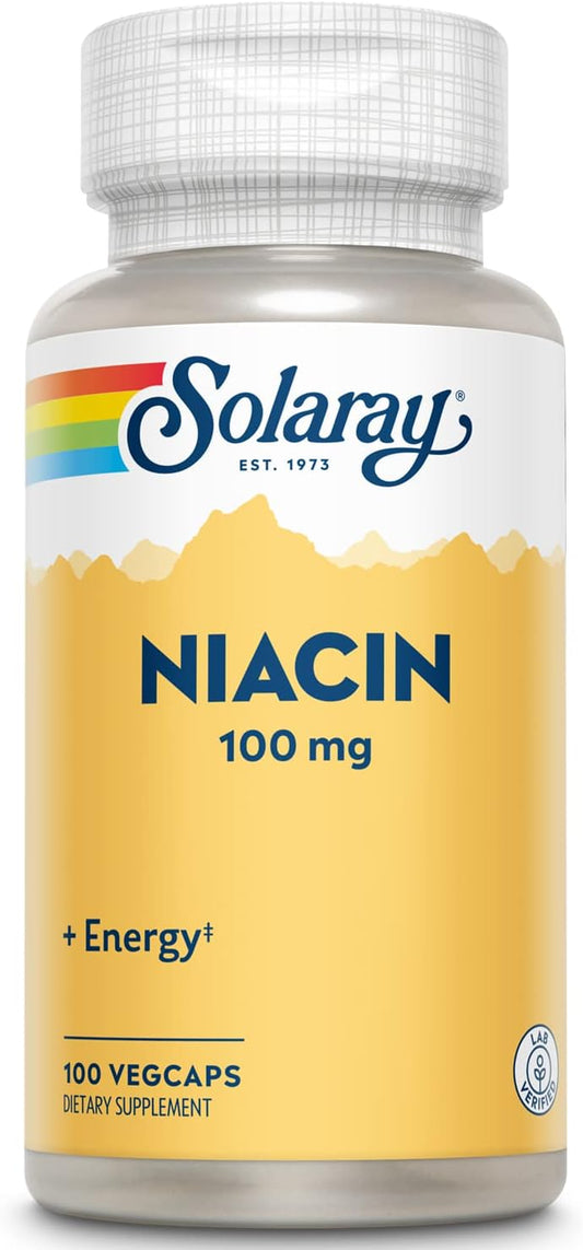 Solaray Niacin 100 mg Capsules - Vitamin B3 Supplement for Skin Health, Nervous System, and Circulation - 100 Count Bottle