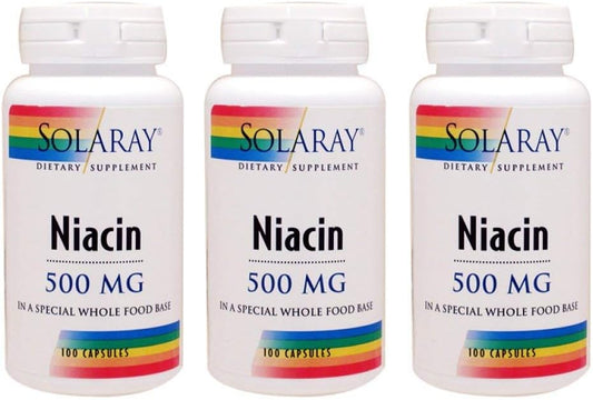 Solaray Niacin 500mg - 100 VegCaps (Pack of 3) - High Potency Vitamin B3 Supplement
