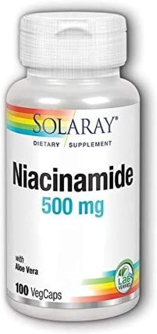 Solaray Niacinamide 500mg - 100 Vegetarian Capsules for Skin Health & Energy Boost