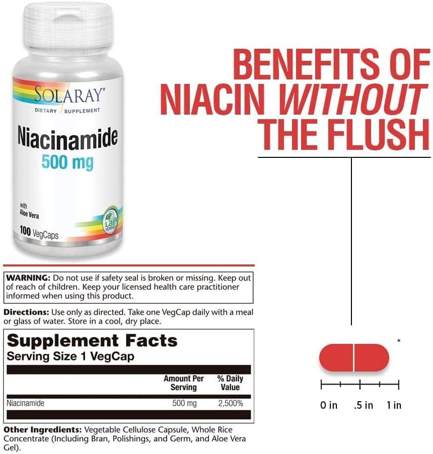 Solaray Niacinamide 500mg - 100 Vegetarian Capsules for Skin Health & Energy Boost