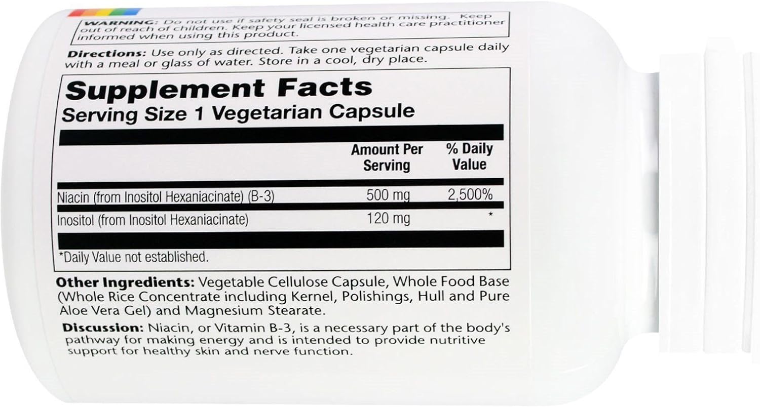 Solaray No Flush Niacin 500mg - 100 Capsules for Heart Health and Energy Boost