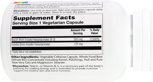 Solaray No Flush Niacin 500mg - 100 Capsules for Heart Health and Energy Boost