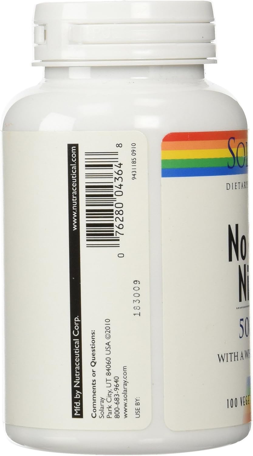 Solaray No Flush Niacin 500mg - 100 Capsules for Heart Health and Energy Boost