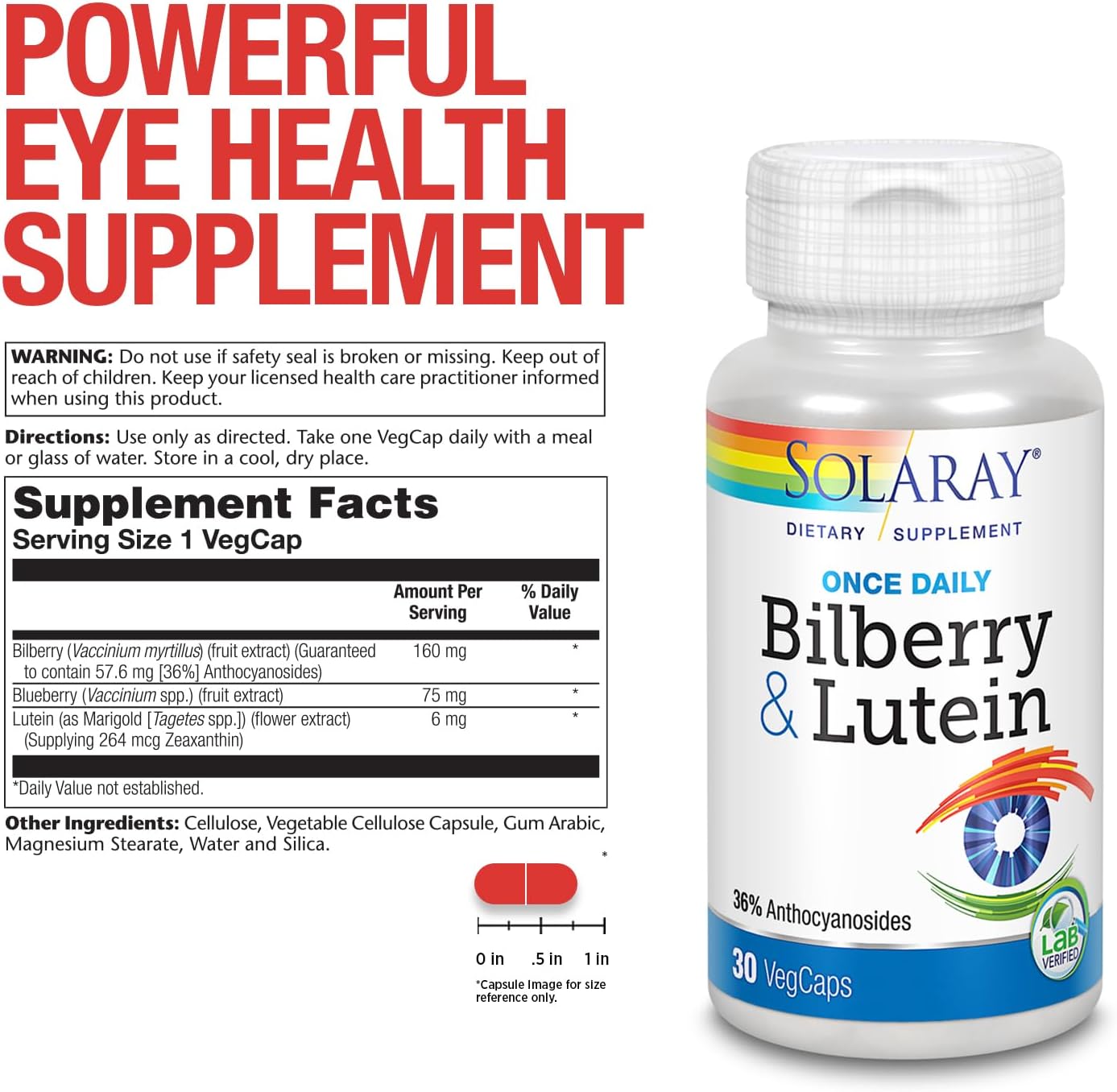 Solaray One Daily Bilberry and Lutein Supplement - 30 Count, 160 mg Capsules