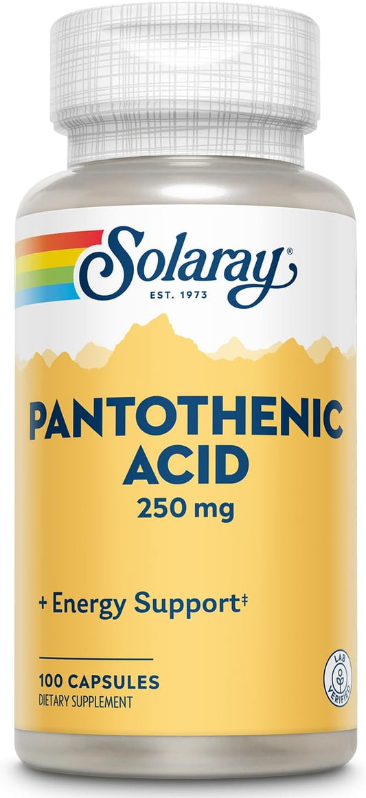 Solaray Pantothenic Acid 250mg Capsules for Energy Metabolism, Hair, Skin, Nails & Digestive Support - 100CT