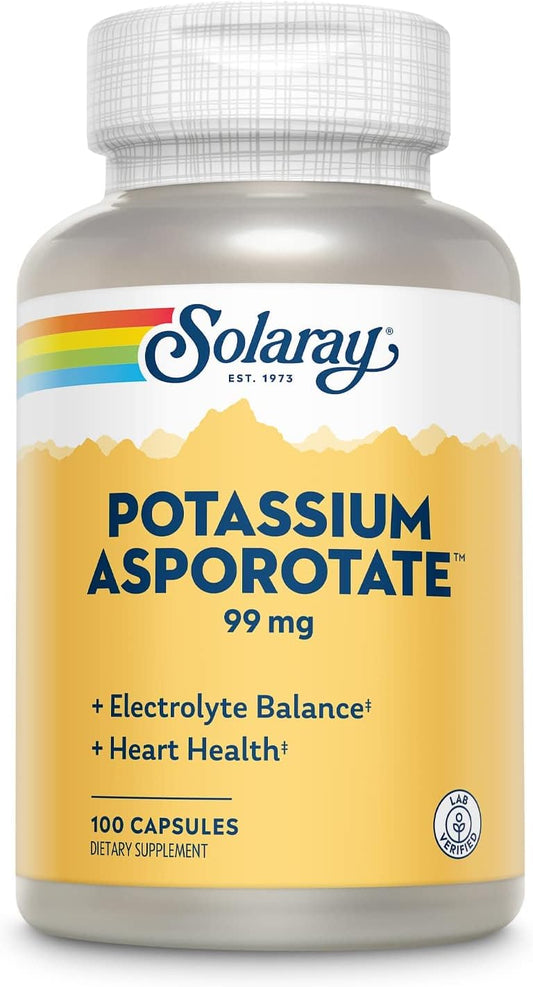 Solaray Potassium Asporotate Chelated Capsules - 100 Servings, Electrolyte Balance & Heart Health Support
