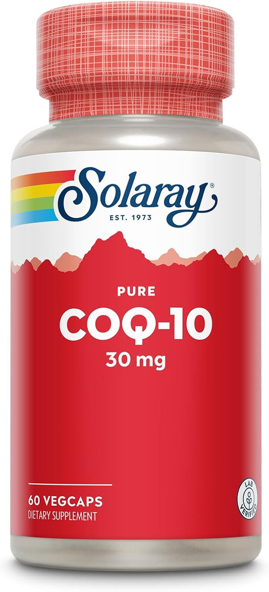 Solaray Pure CoQ-10 30 mg for Heart Health & Energy | Non-GMO, Vegan, Lab Verified | 60 VegCaps