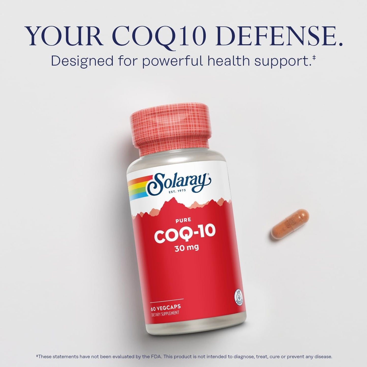 Solaray Pure CoQ-10 30 mg for Heart Health & Energy | Non-GMO, Vegan, Lab Verified | 60 VegCaps