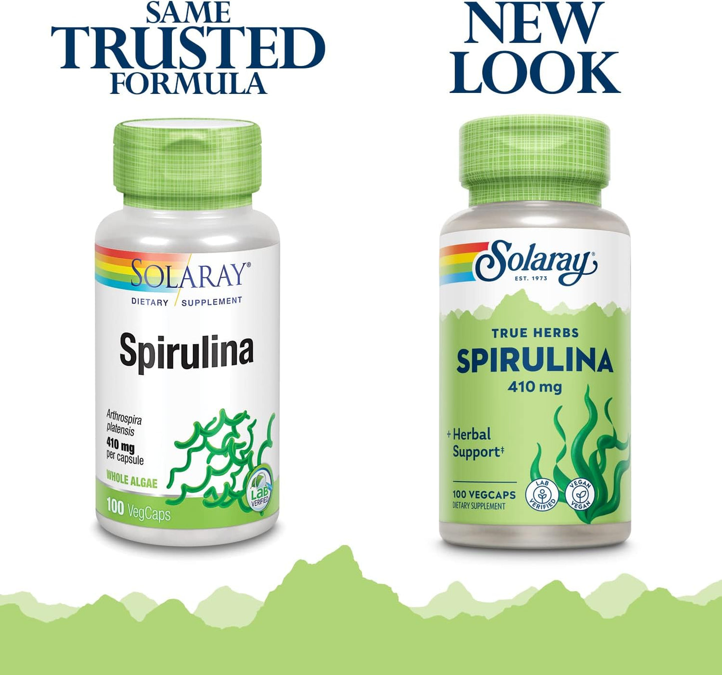Solaray Spirulina Capsules - 410mg Algae Superfood for Energy & Health - 100 Count, 100 Servings