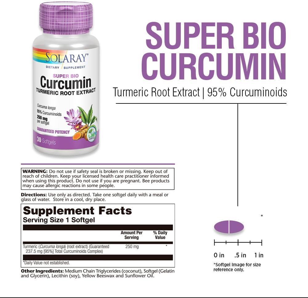 Solaray Super Bio Curcumin 250mg Softgels | Turmeric Root Extract, 95% Curcuminoids | Joint Support & More | 30 Count