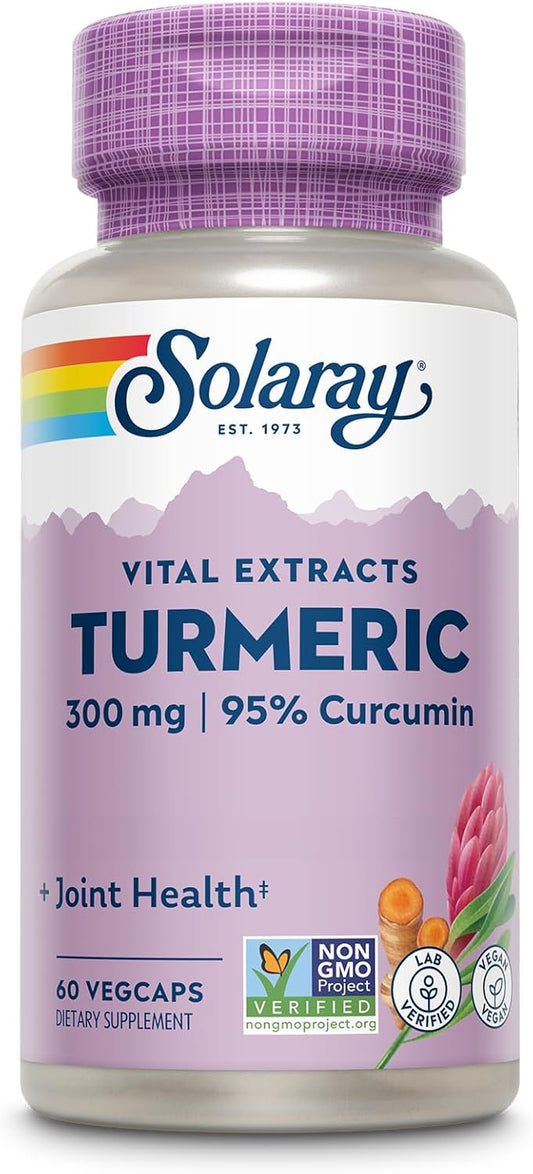 Solaray Turmeric 300mg Capsules - Joint and Heart Health Support - Vegan Formula with 95% Curcumin - Lab Verified - 60 Capsules