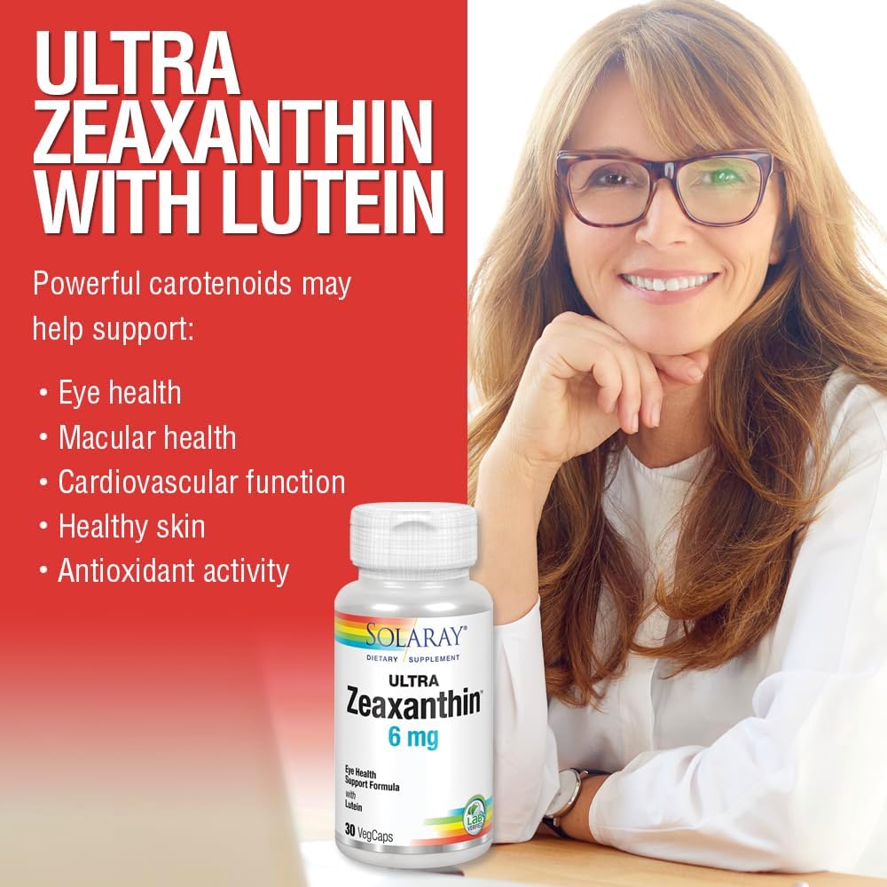 Solaray Ultra Zeaxanthin 6 mg Capsules for Eye Health & Macular Support - Includes Lutein, Bilberry & Blueberry - 30 Count