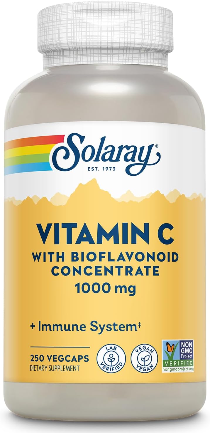 Solaray Vitamin C with Rose HIPS, Acerola & Bioflavonoids - 1000mg - Immune Support & Skin Health - Non-GMO, Vegan - 250 CT