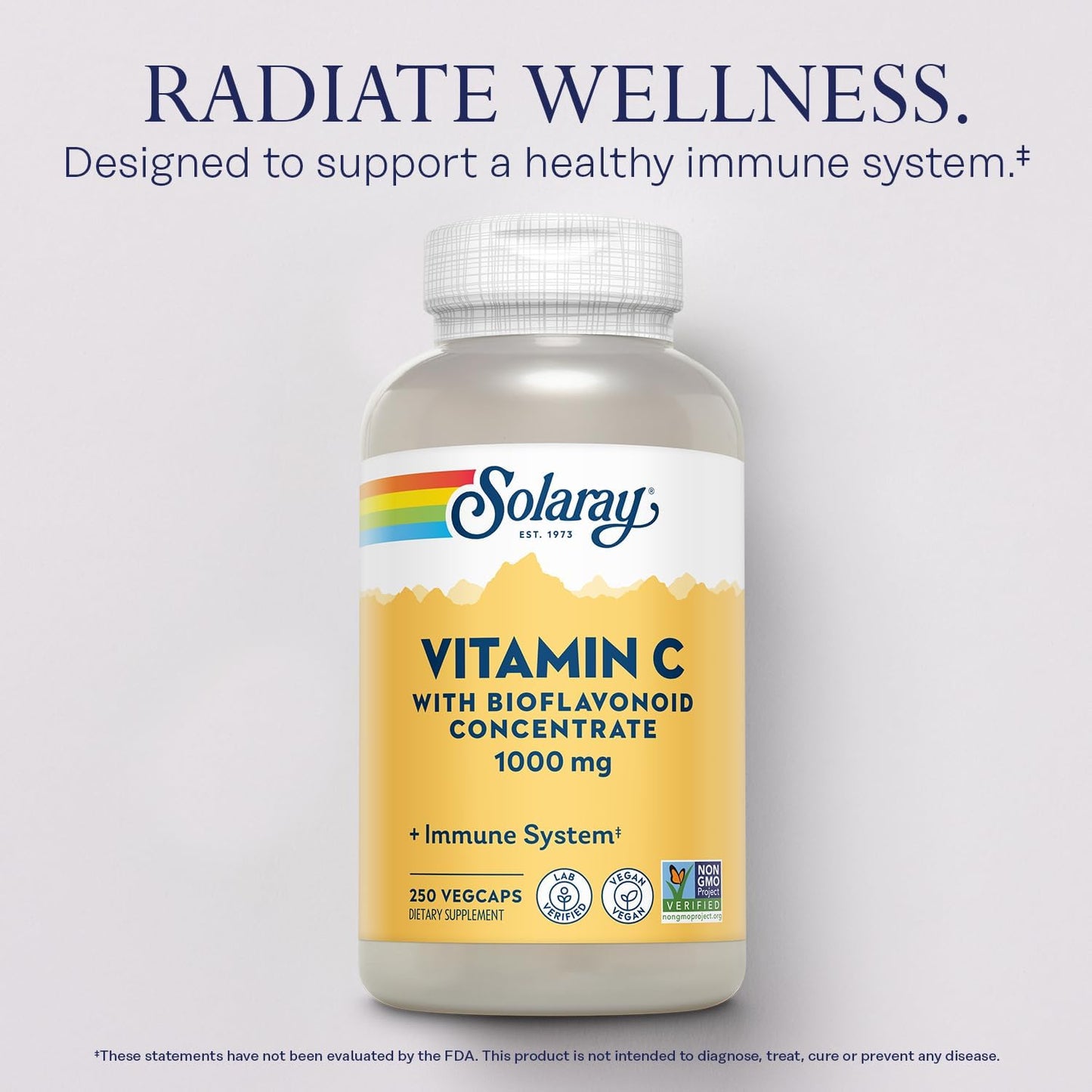 Solaray Vitamin C with Rose HIPS, Acerola & Bioflavonoids - 1000mg - Immune Support & Skin Health - Non-GMO, Vegan - 250 CT