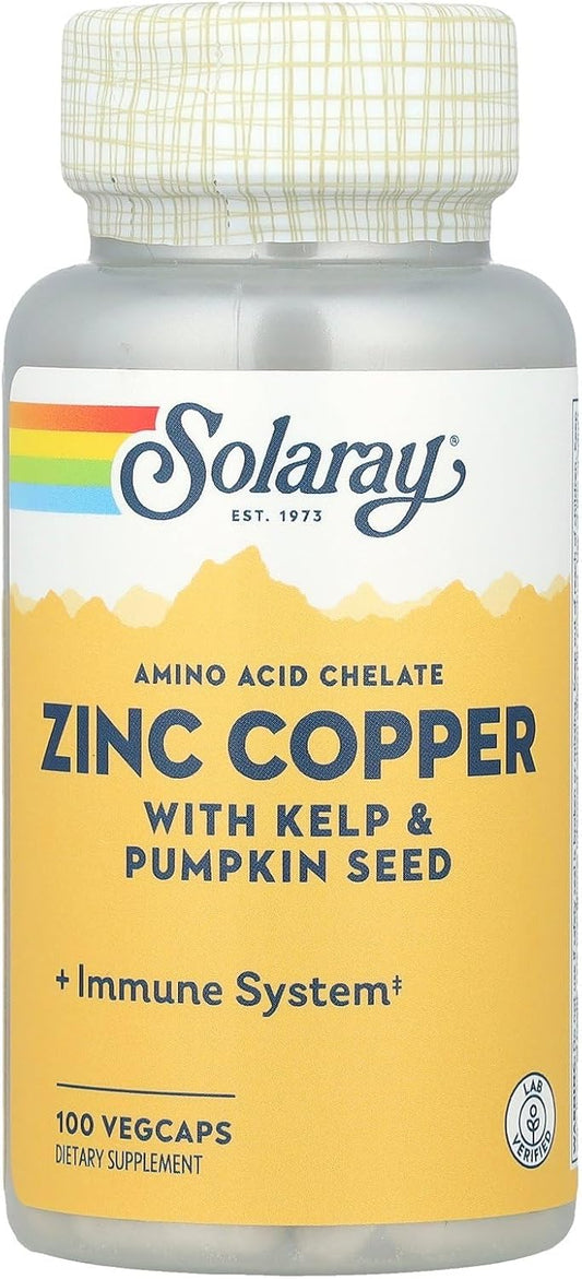 Solaray Zinc and Copper Amino Acid Chelate VCapsules - 100 Count Bottle