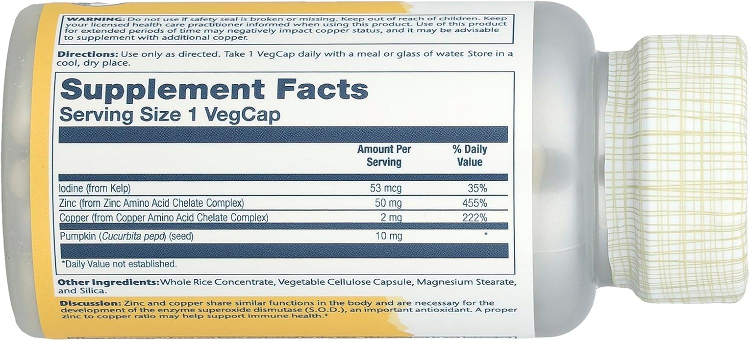 Solaray Zinc and Copper Amino Acid Chelate VCapsules - 100 Count Bottle
