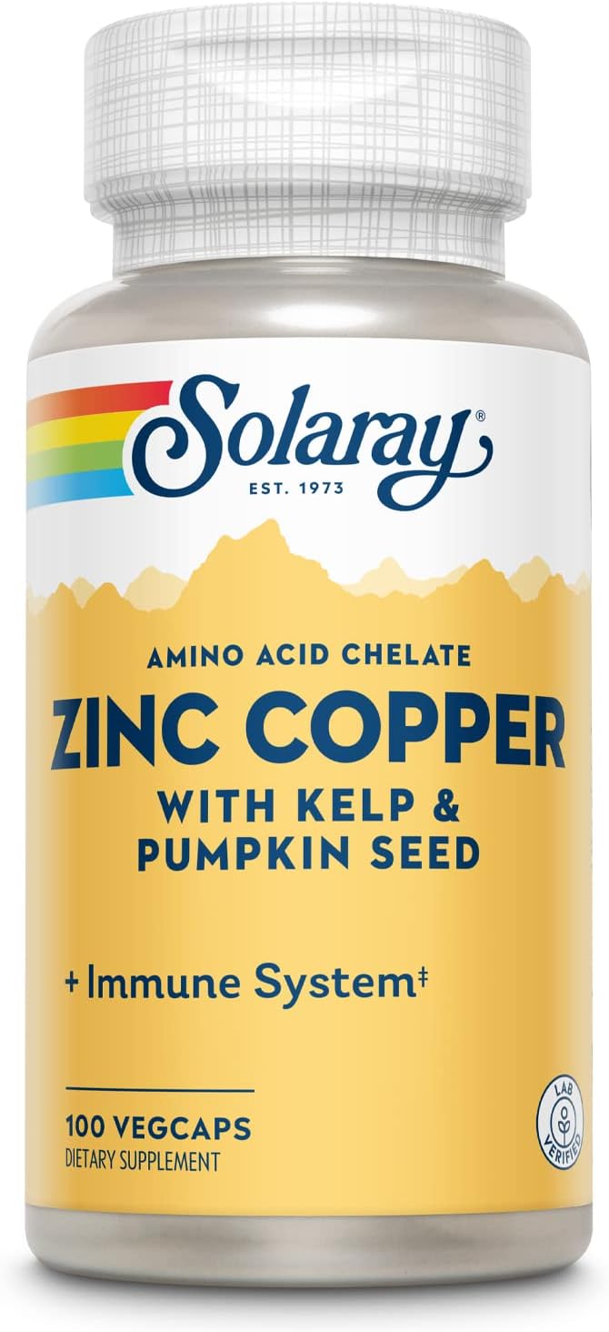 Solaray Zinc with Copper 100 VegCapsules - Immune Support and Antioxidant Supplement