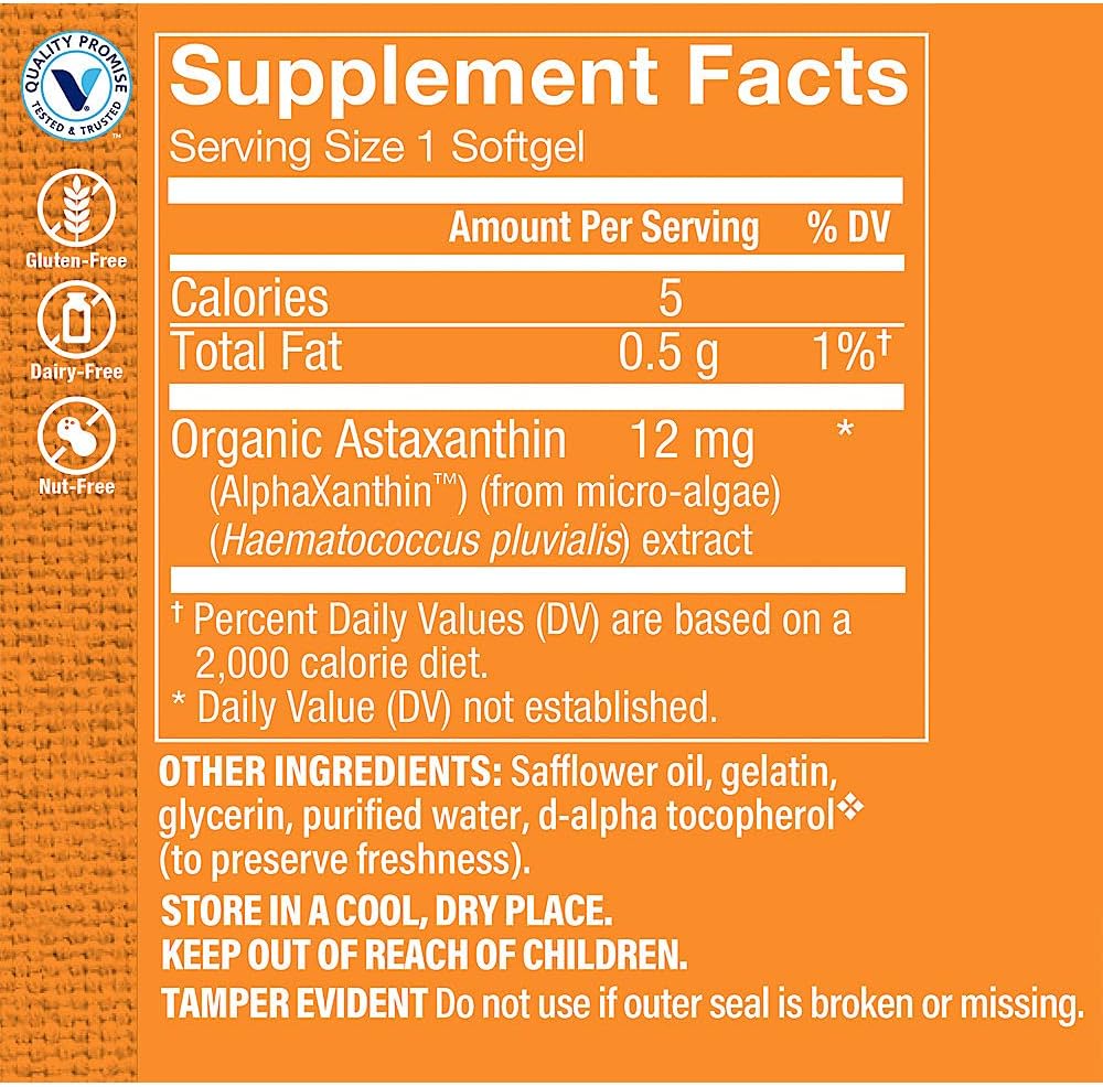 Solasta Astaxanthin 12mg Softgels - High-Quality Branded Ingredient from The Vitamin Shoppe (30 Count)