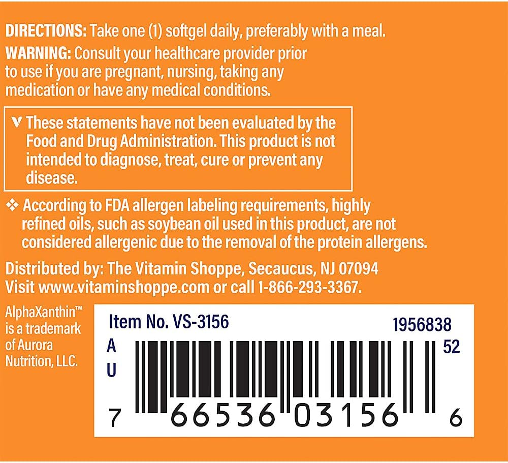Solasta Astaxanthin 12mg Softgels - High-Quality Branded Ingredient from The Vitamin Shoppe (30 Count)