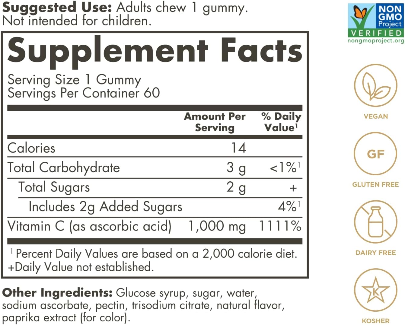 Solgar 1000mg Ultra Potency Vitamin C Gummies for Adults - Immune Support, Tart Orange Flavor, Vegan & Gluten Free - 2 Month Supply - BoostGo Australia