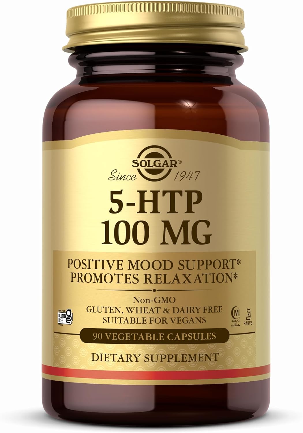 Solgar 5-HTP 100mg Capsules - Supports Relaxation - Non-GMO, Vegan, Kosher, Halal, Gluten-Free - 90 Servings