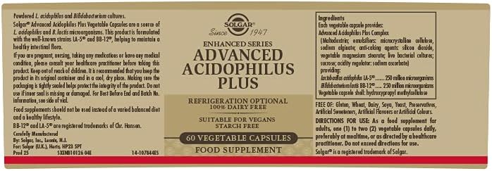 Solgar Acidophilus Plus Capsules - 60 Count - Promotes Gut Health with 500 Million Microorganisms - Gluten & Dairy Free - Vegetarian Friendly