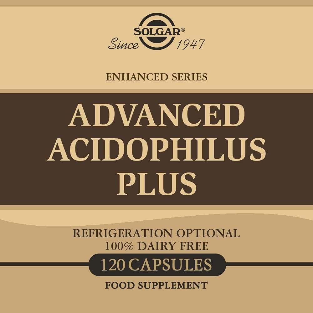 Solgar Advanced Acidophilus Plus Capsules - 500 Million Microorganisms - Supports Healthy Intestinal Flora - Gluten & Dairy Free - Vegetarian - 120 Servings