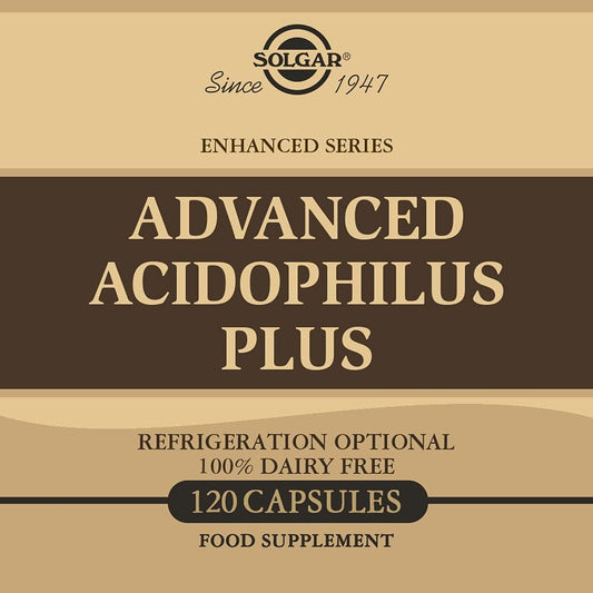 Solgar Advanced Acidophilus Plus Capsules - 500 Million Microorganisms - Supports Healthy Intestinal Flora - Gluten & Dairy Free - Vegetarian - 120 Servings