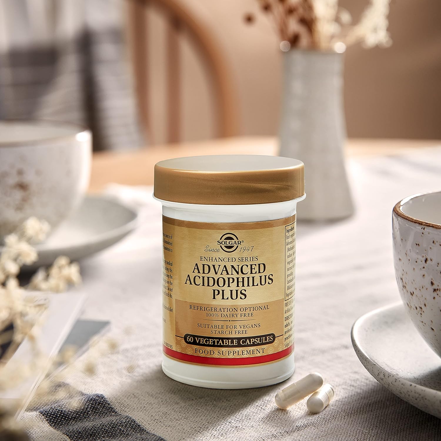 Solgar Advanced Acidophilus Plus Capsules - 500 Million Microorganisms - Supports Healthy Intestinal Flora - Gluten & Dairy Free - Vegetarian - 120 Servings