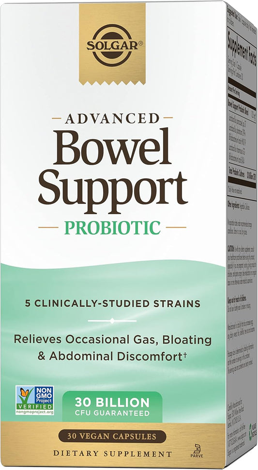 Solgar Advanced Bowel Support Probiotic - 30 Billion CFU, 30 Vegan Capsules - 5 Clinically-Studied Strains - Non-GMO & Vegan - Supports Digestive Health - BoostGo Australia