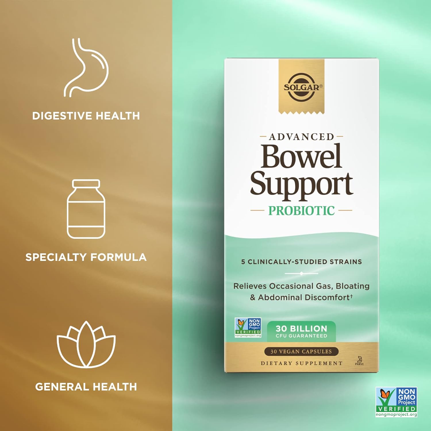 Solgar Advanced Bowel Support Probiotic - 30 Billion CFU, 30 Vegan Capsules - 5 Clinically-Studied Strains - Non-GMO & Vegan - Supports Digestive Health - BoostGo Australia