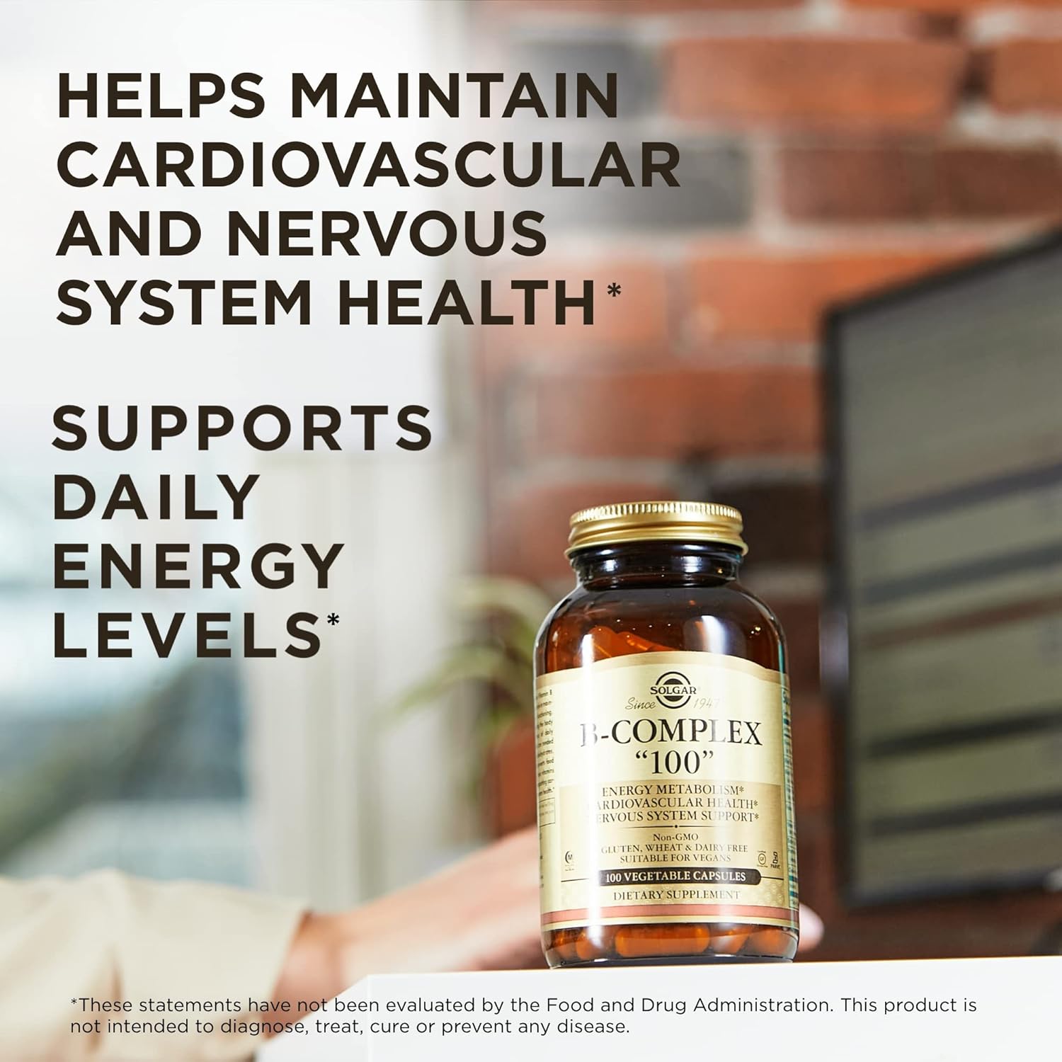 Solgar B-Complex "100" 100 Vegetable Capsules Pack of 2 - Energy Cardiovascular Nervous System Support - Non-GMO Vegan Gluten Free - 200 Servings