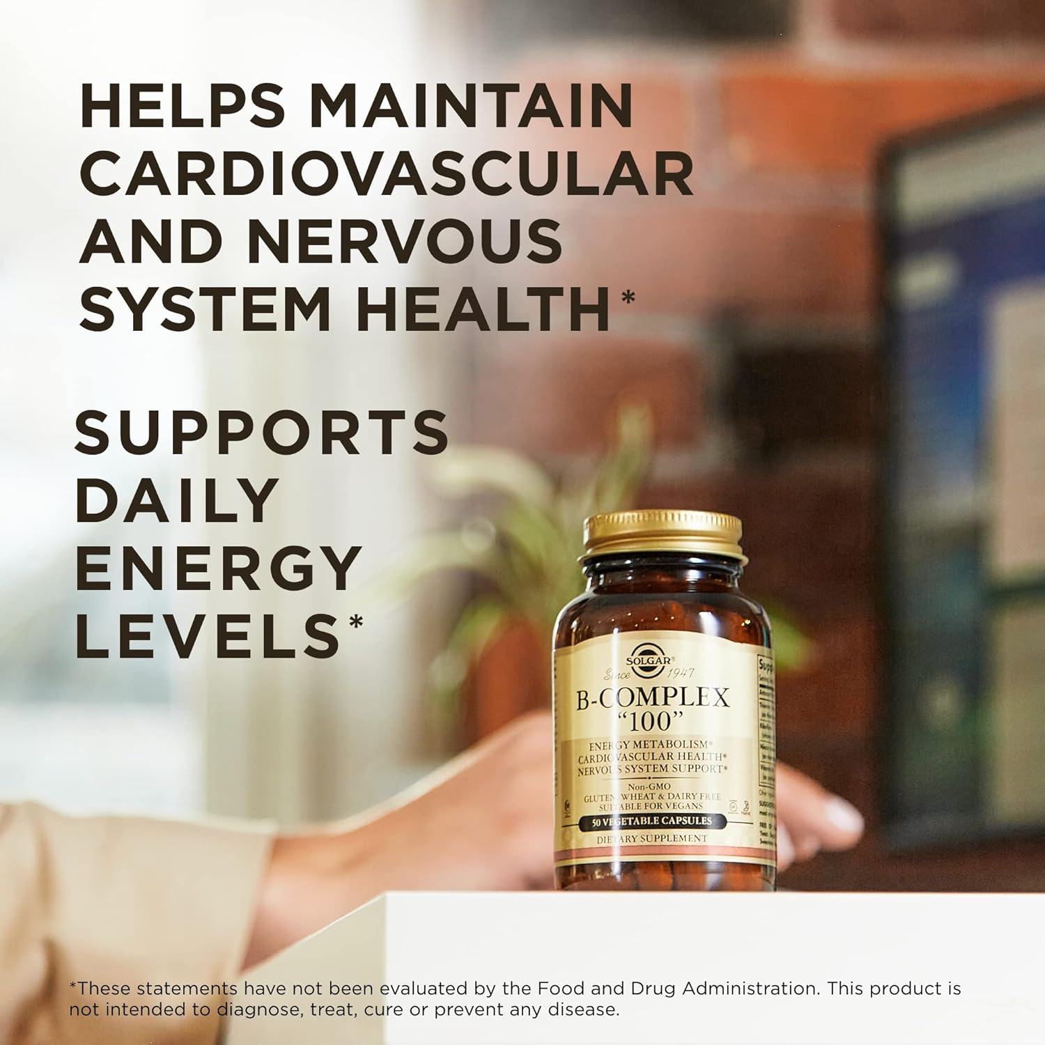 Solgar B-Complex "100" Vegetable Capsules - Supports Energy, Heart Health, Nervous System - Non-GMO, Vegan, Gluten-Free - 50 Servings