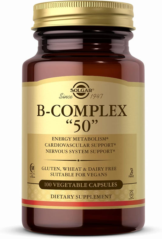 Solgar B-Complex "50" Capsules - Support Energy, Cardiovascular & Nervous System - Non-GMO, Vegan, Gluten Free - 100 Servings