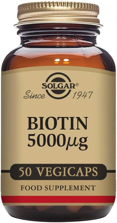 Solgar Biotin 5000 mcg Capsules - Promotes Healthy Skin, Nails & Hair - Non-GMO, Vegan, Gluten Free - 50 Servings
