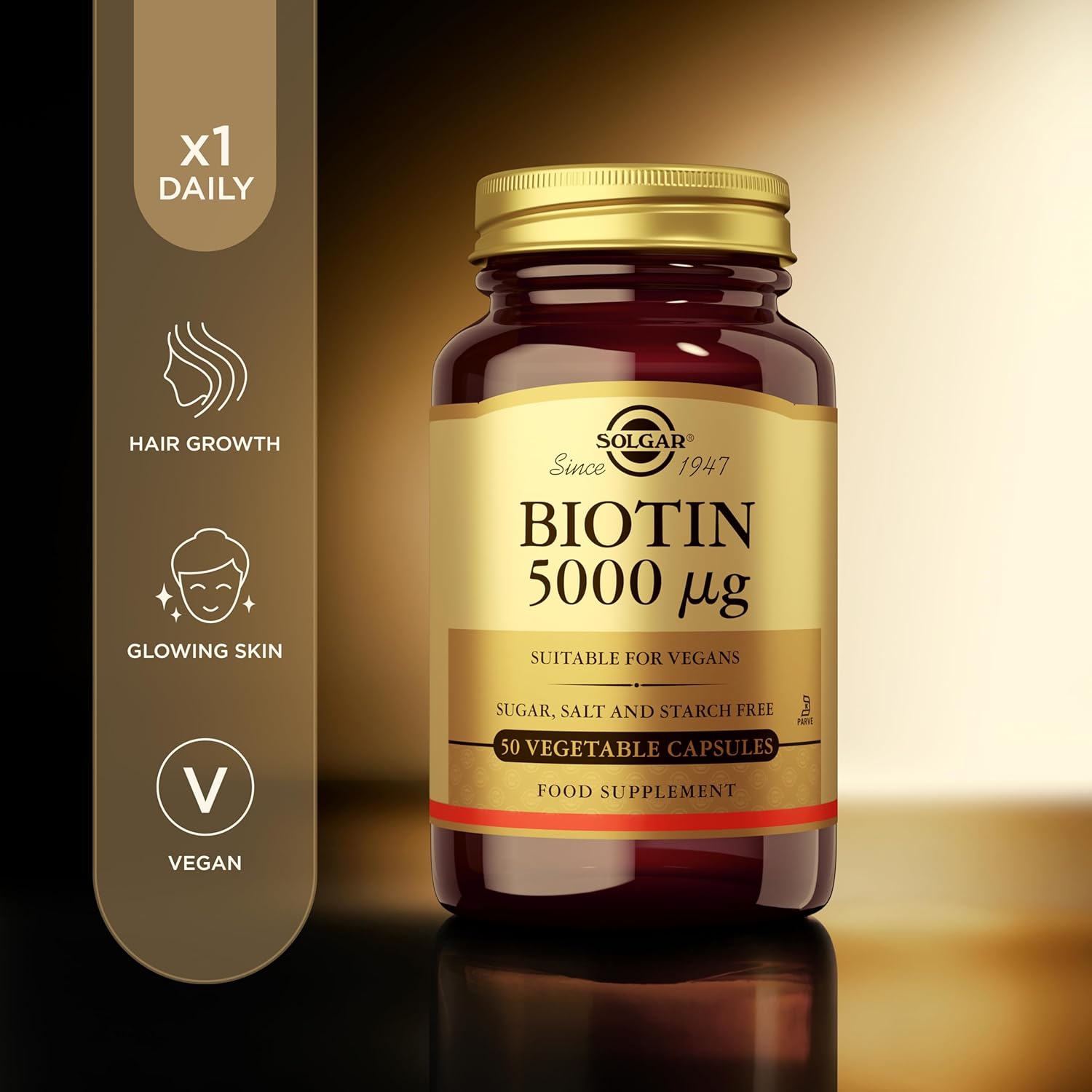 Solgar Biotin 5000 mcg Capsules - Promotes Healthy Skin, Nails & Hair - Non-GMO, Vegan, Gluten Free - 50 Servings