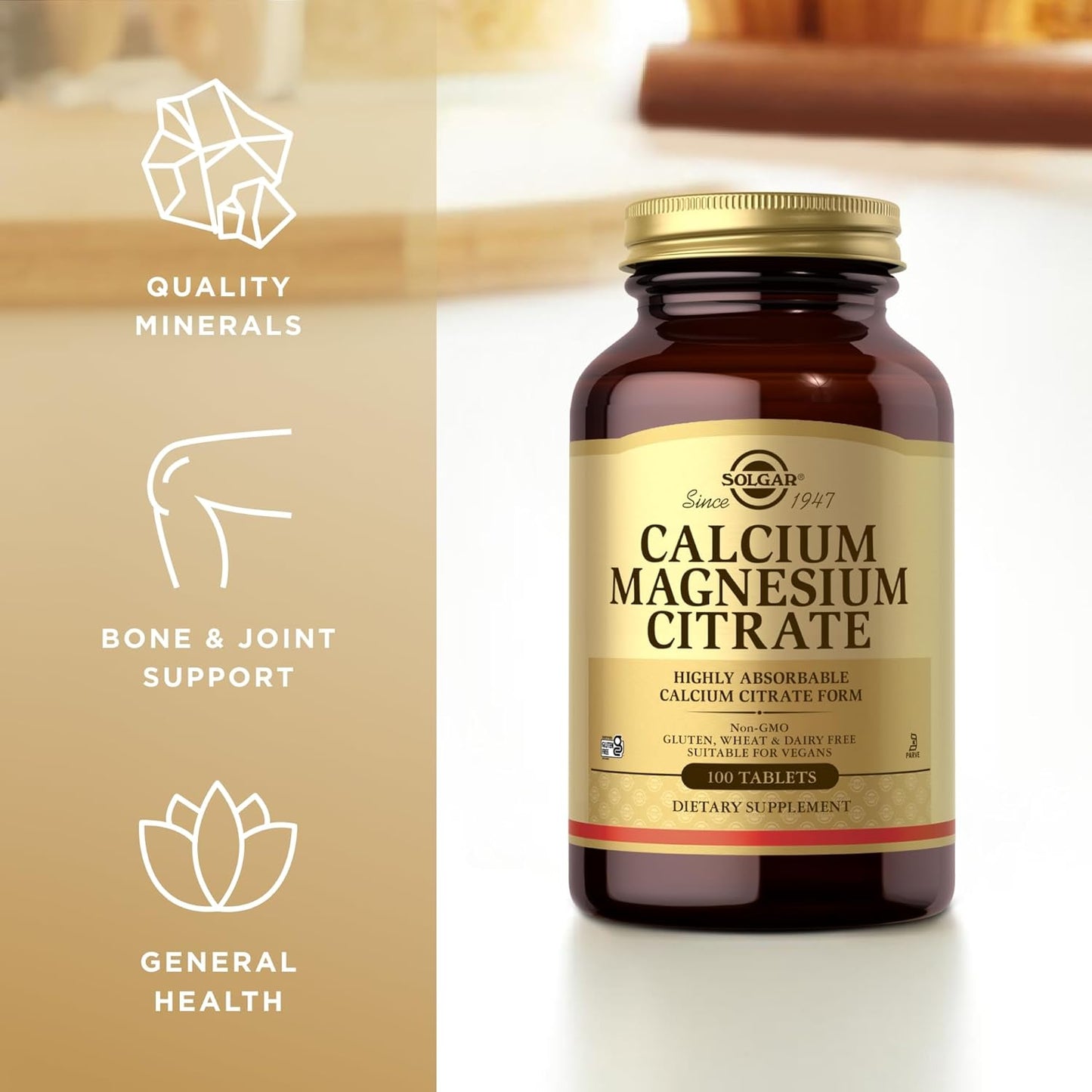 Solgar Calcium Magnesium Citrate Tablets - 100 Tablets x 2 Packs - Non-GMO, Vegan, Gluten Free, Kosher - 40 Servings