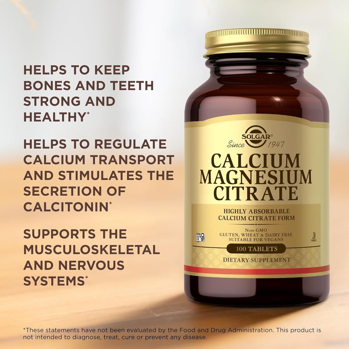 Solgar Calcium Magnesium Citrate Tablets - 100 Tablets x 2 Packs - Non-GMO, Vegan, Gluten Free, Kosher - 40 Servings