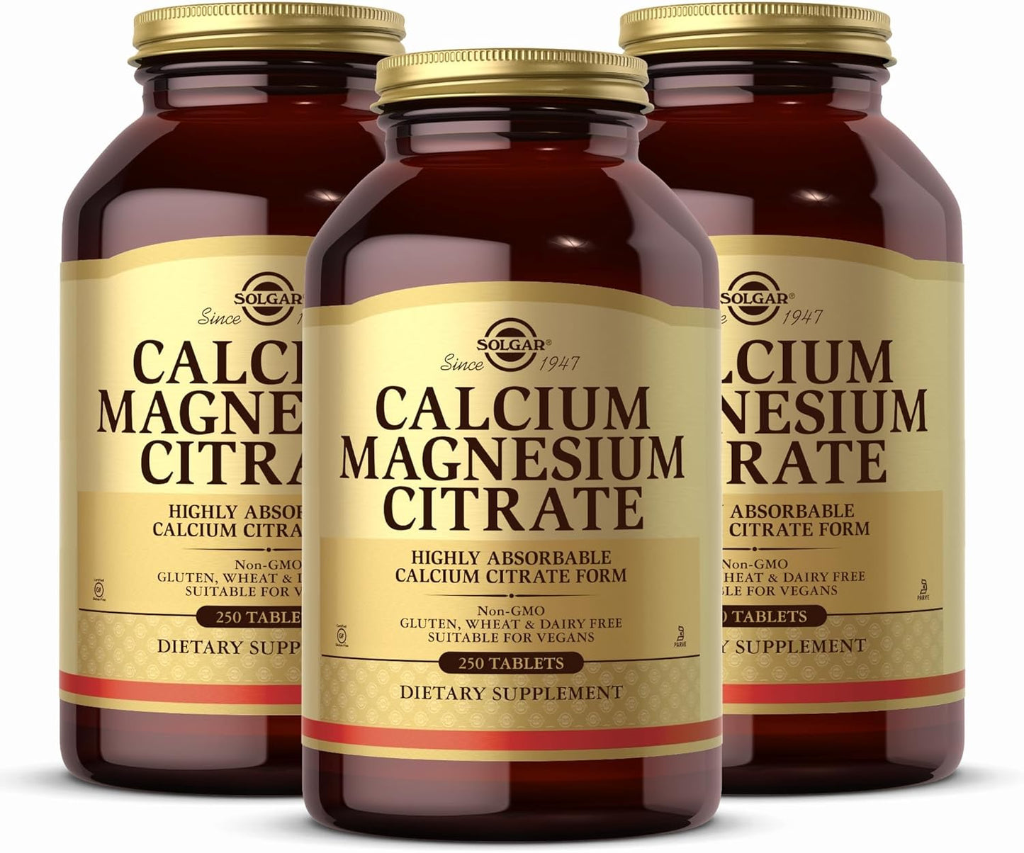 Solgar Calcium Magnesium Citrate Tablets - 750 Tablets, Pack of 3 - Non-GMO, Vegan, Gluten Free, Kosher - 450 Servings
