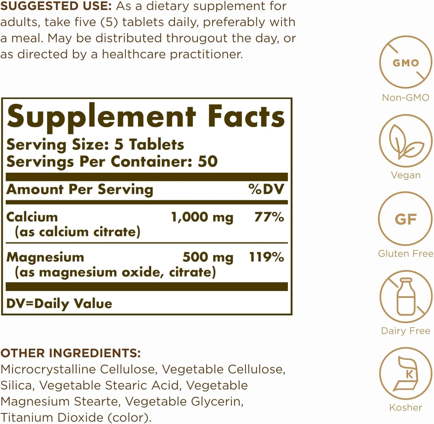 Solgar Calcium Magnesium Citrate Tablets - 750 Tablets, Pack of 3 - Non-GMO, Vegan, Gluten Free, Kosher - 450 Servings