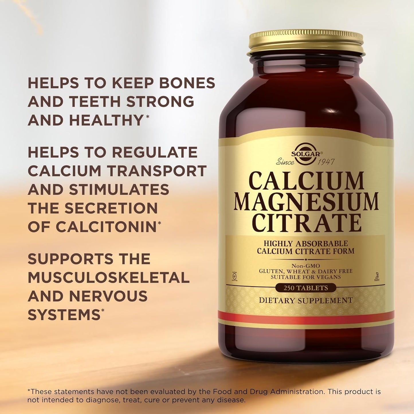 Solgar Calcium Magnesium Citrate Tablets - 750 Tablets, Pack of 3 - Non-GMO, Vegan, Gluten Free, Kosher - 450 Servings