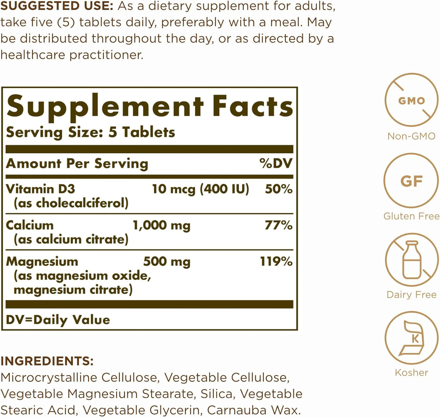 Solgar Calcium Magnesium with Vitamin D3-300 Tablets - Supports Bone Health, Nerve & Muscle Function - Non-GMO, Gluten Free, Kosher