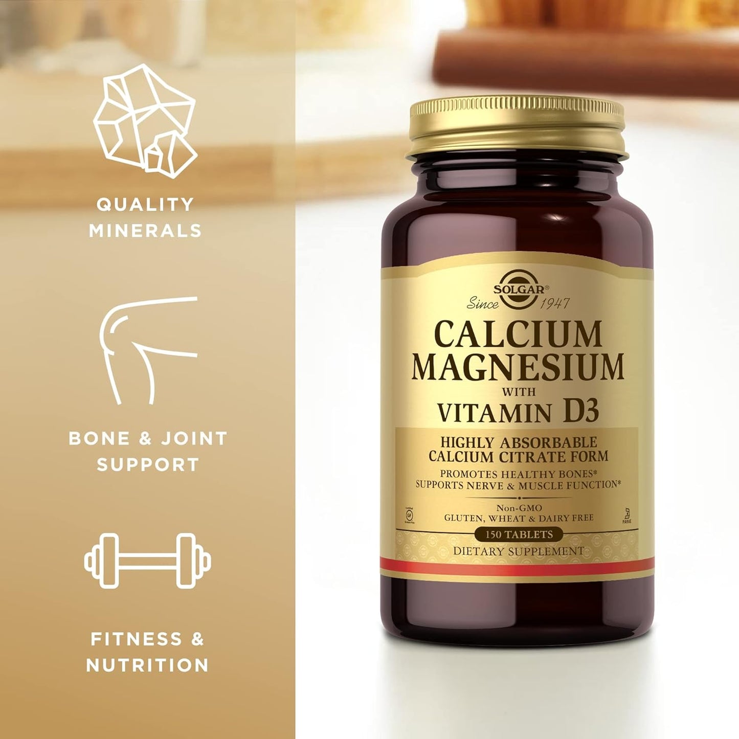 Solgar Calcium Magnesium with Vitamin D3-300 Tablets - Supports Bone Health, Nerve & Muscle Function - Non-GMO, Gluten Free, Kosher