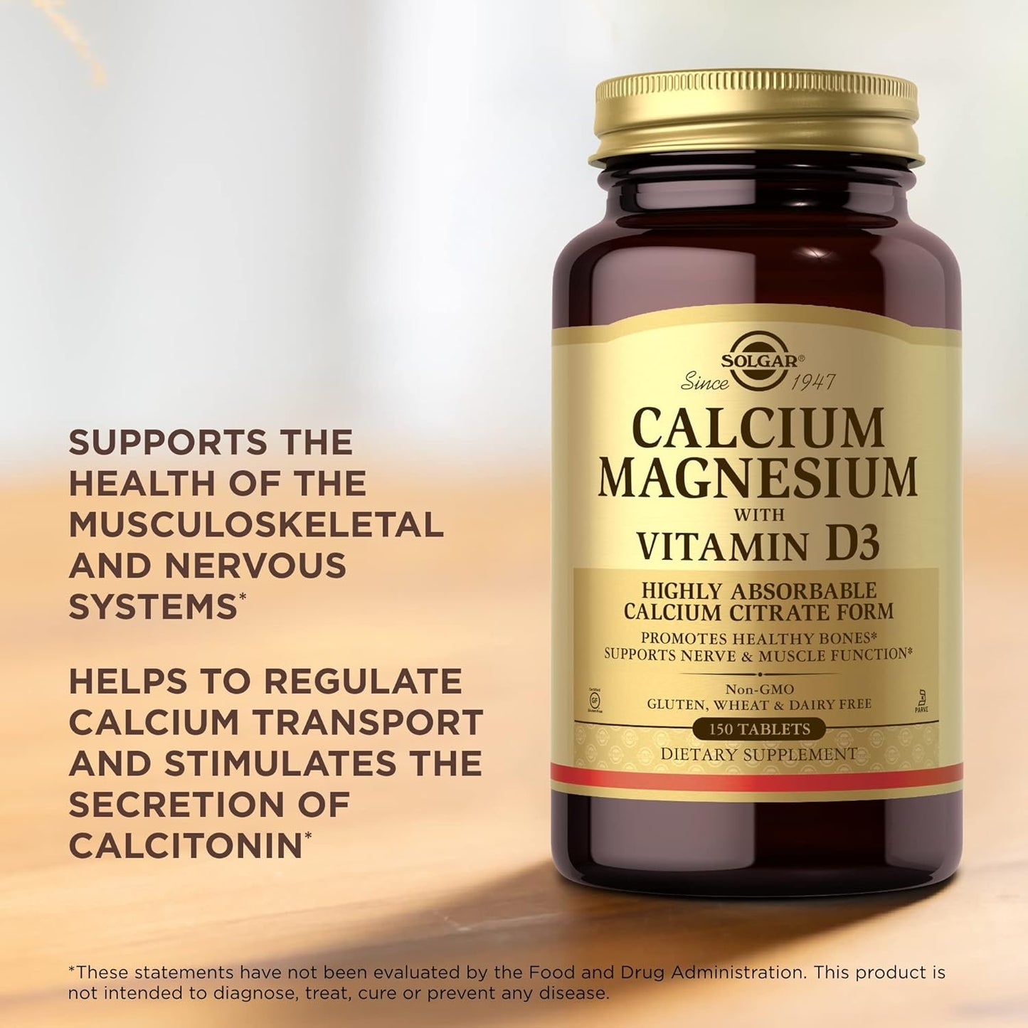 Solgar Calcium Magnesium with Vitamin D3-300 Tablets - Supports Bone Health, Nerve & Muscle Function - Non-GMO, Gluten Free, Kosher