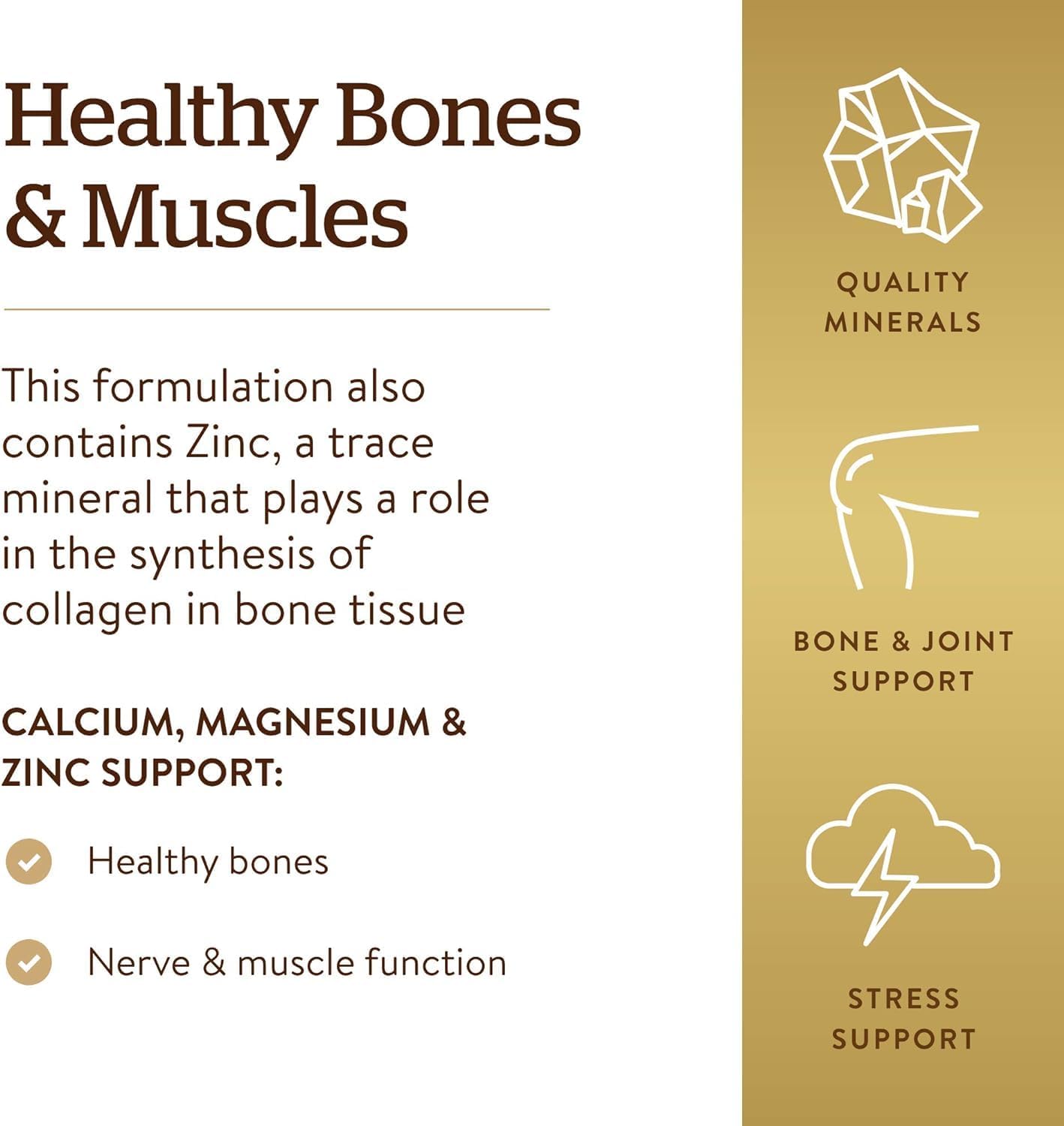 Solgar Calcium Magnesium Zinc Tablets - Supports Bone & Tooth Health - Nerve & Muscle Function - Non GMO, Vegan, Gluten & Dairy Free