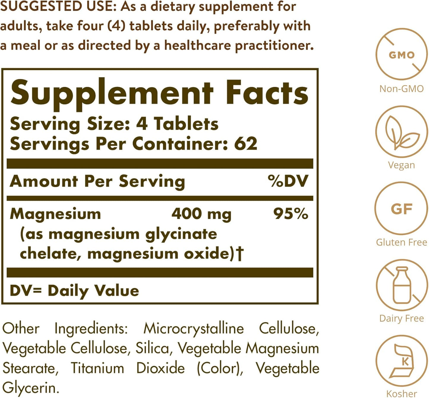 Solgar Chelated Magnesium Tablets - Supports Nerve & Muscle Function, Bone Health - Non-GMO, Vegan, Gluten Free - 62 Servings - BoostGo Australia
