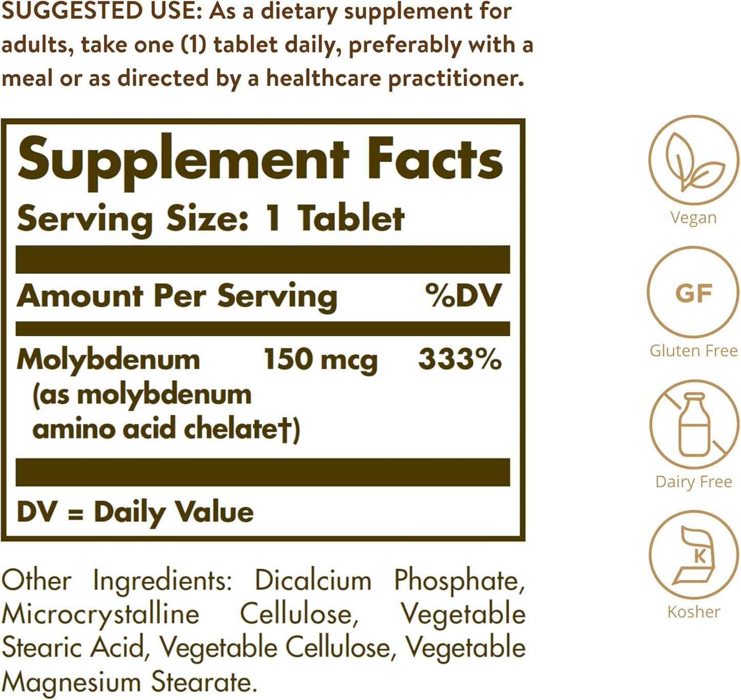 Solgar Chelated Molybdenum Supplement Tablets - 100 Count