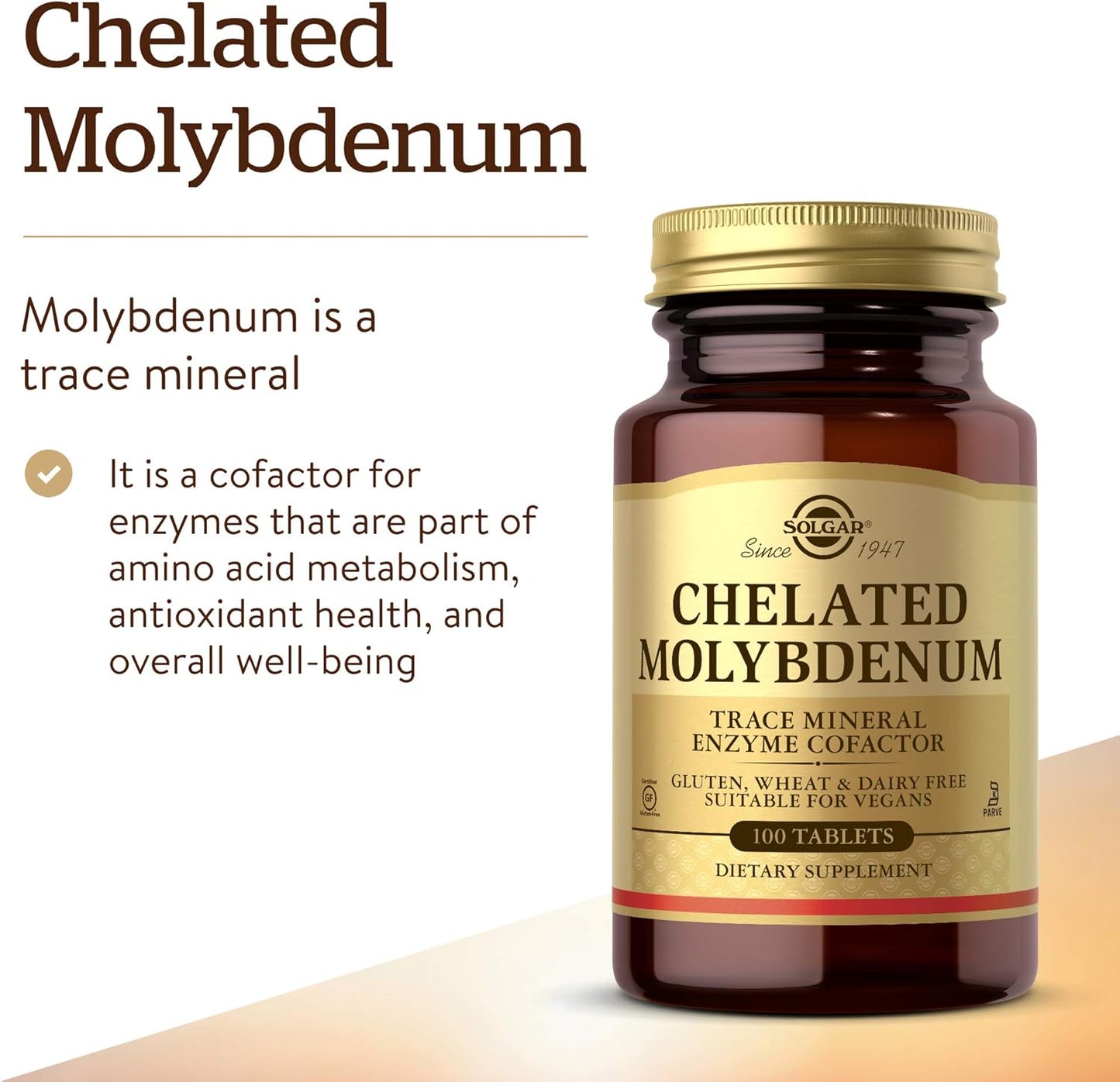 Solgar Chelated Molybdenum Supplement Tablets - 100 Count