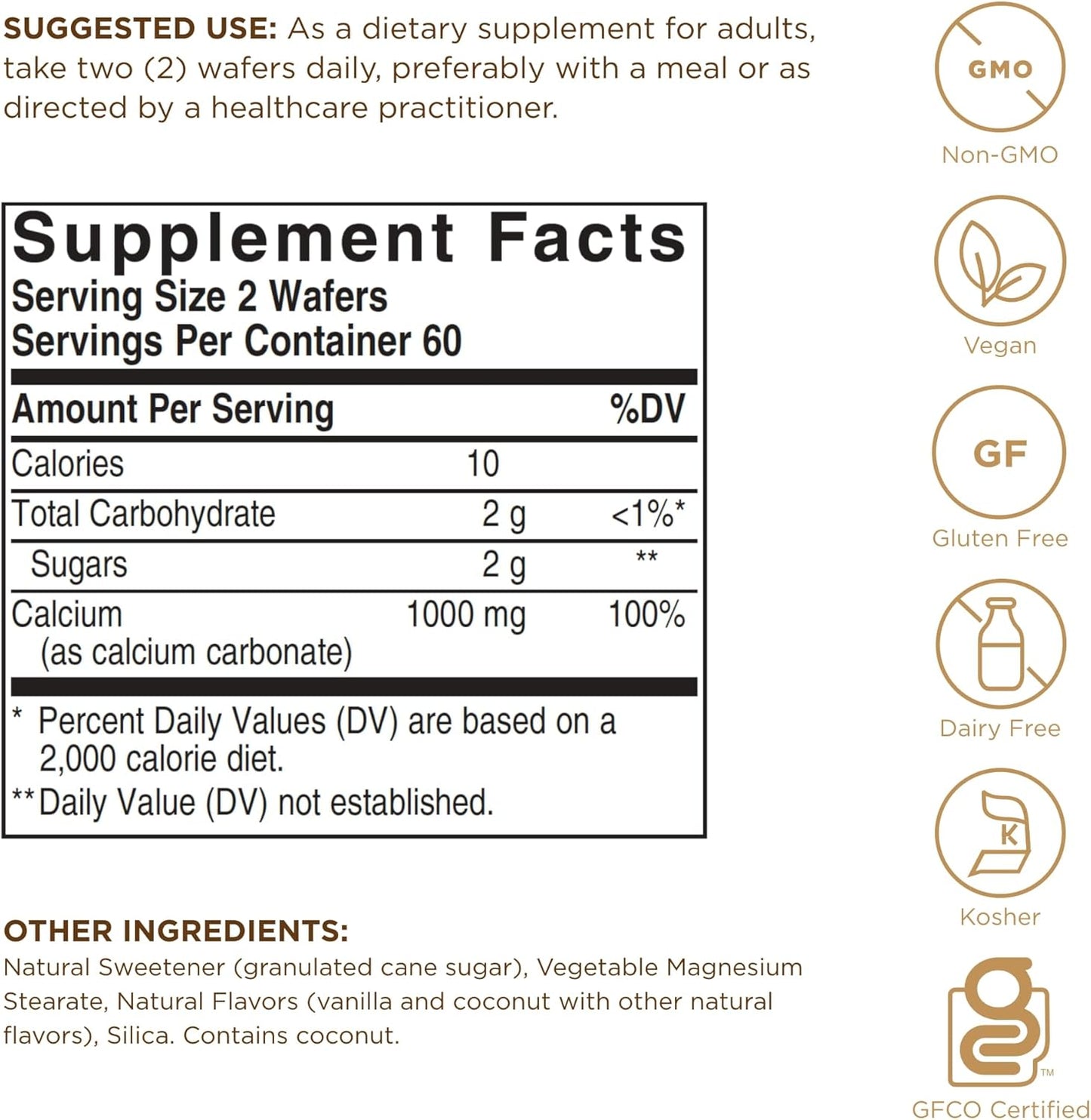 Solgar Chewable Calcium 500 mg - 360 Wafers, Pack of 3 - Supports Musculoskeletal Health - Non-GMO, Vegan, Gluten, Wheat & Dairy Free - 180 Servings